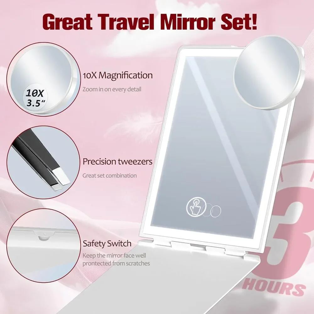 Haikopoon Travel Makeup Mirror with Lights Portable Folding Compact LED Mirror